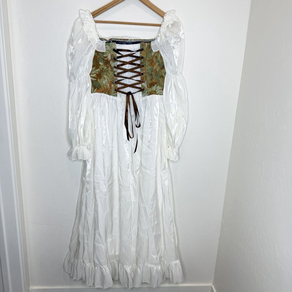 Renaissance Ball Gown Midieval Corset Maxi Dress Womens XL White Fairy